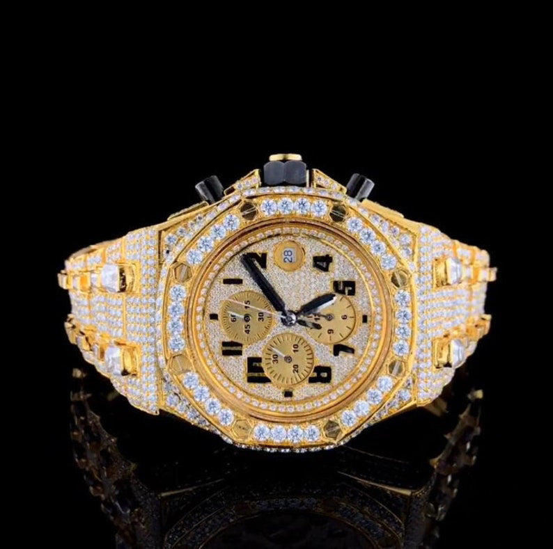 Yellow Gold Chronograph Iced Out VVS Moissanite Hip Hop Watch