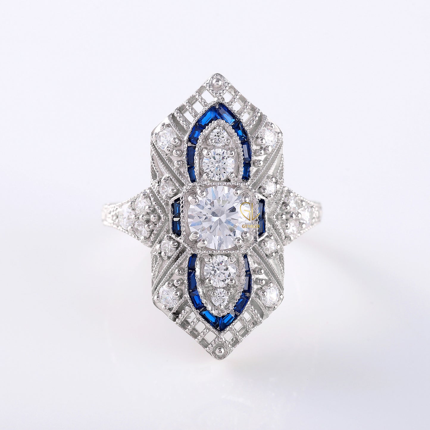 Art Deco Round Moissanite Cocktail Ring
