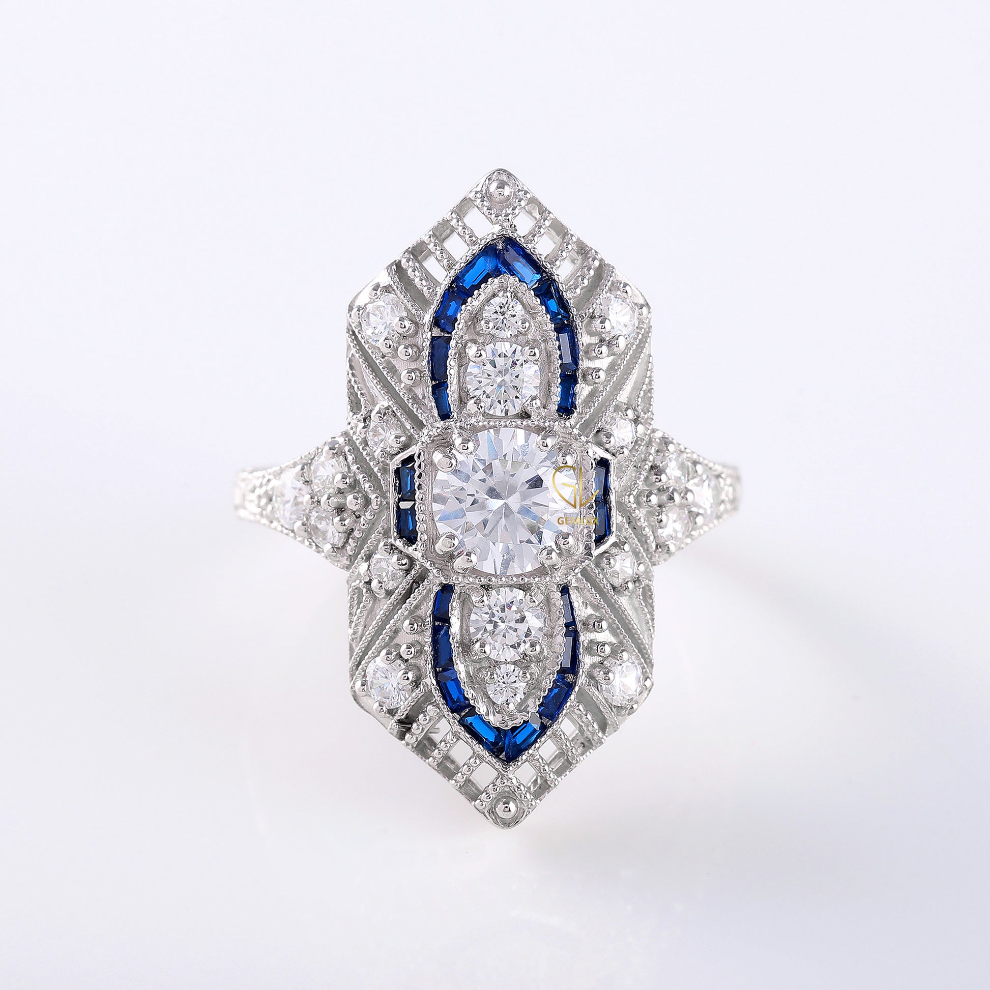 Art Deco Round Moissanite Cocktail Ring