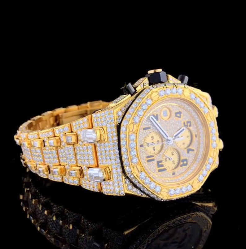 Yellow Gold Chronograph Iced Out VVS Moissanite Hip Hop Watch