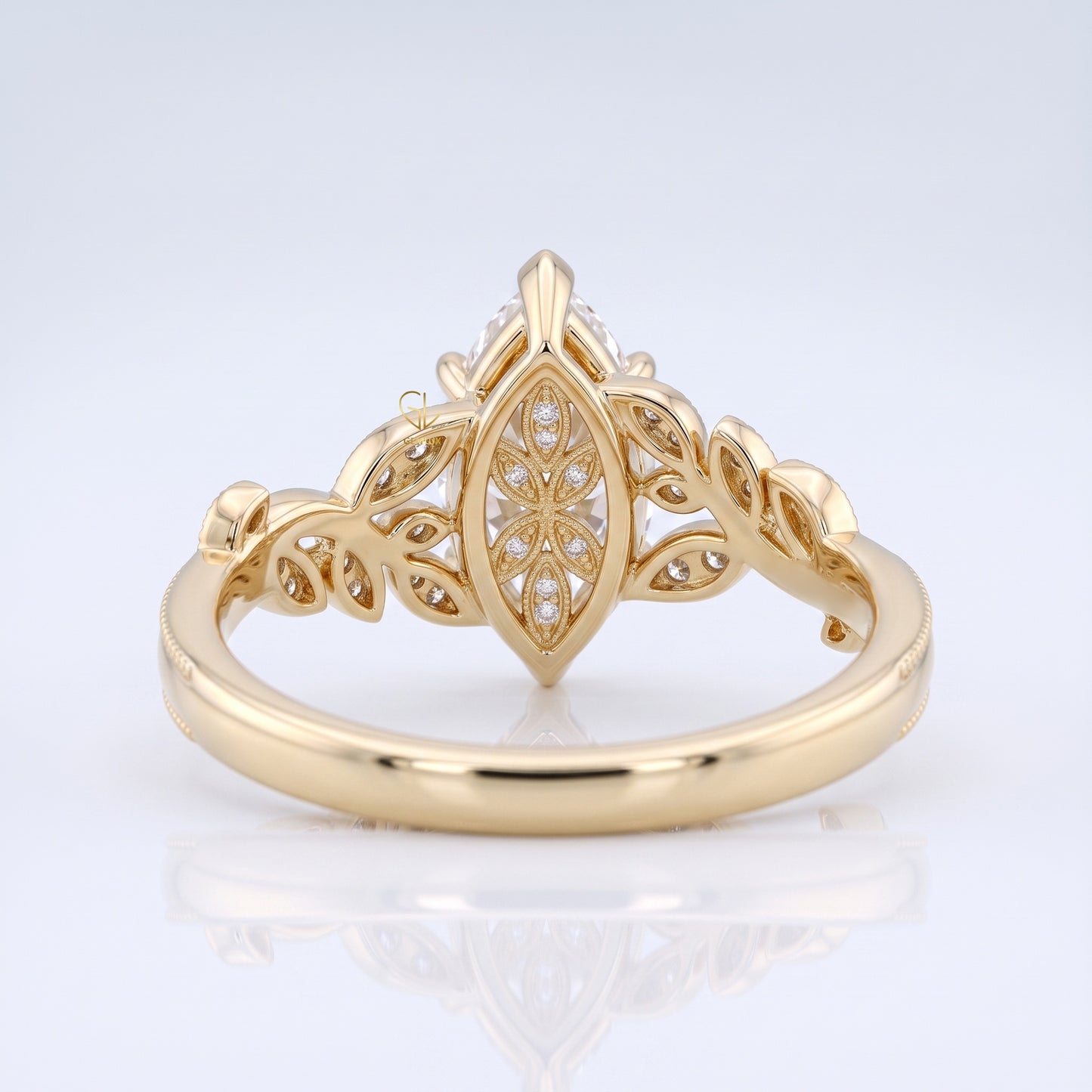 Marquise cut lab-grown diamond leaf vine engagement ring, additional angle, 3 carat, Gemlux Engagement Collection