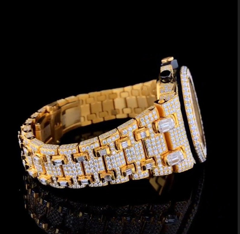 Yellow Gold Chronograph Iced Out VVS Moissanite Hip Hop Watch