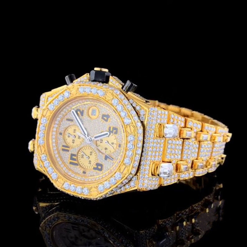 Yellow Gold Chronograph Iced Out VVS Moissanite Hip Hop Watch
