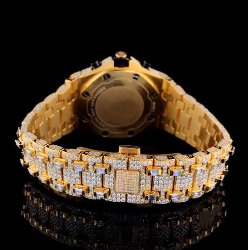Yellow Gold Chronograph Iced Out VVS Moissanite Hip Hop Watch