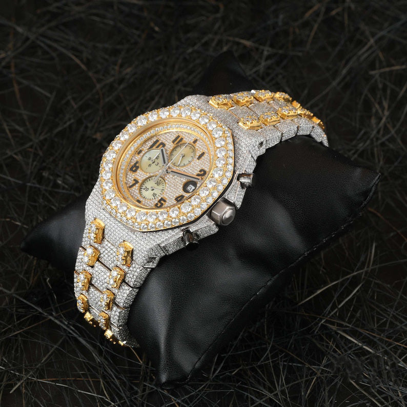 Iced Out Chronograph Rose Gold Pass Diamond Tester Moissanite Hip Hop Watch
