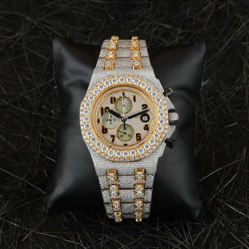Iced Out Chronograph Rose Gold Pass Diamond Tester Moissanite Hip Hop Watch