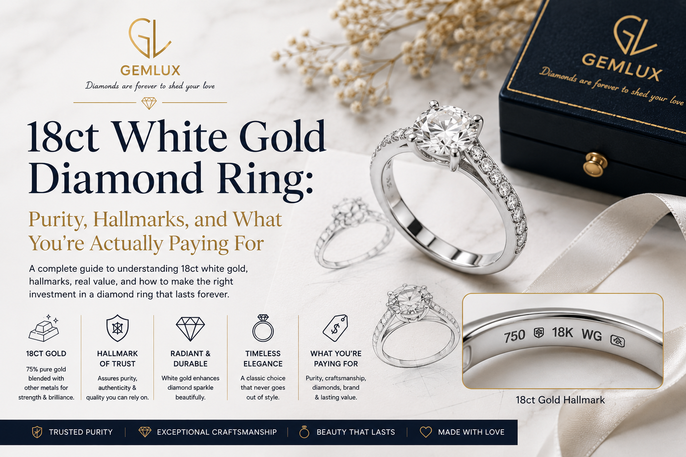 18ct White Gold Diamond Ring: Purity & Hallmarks Guide