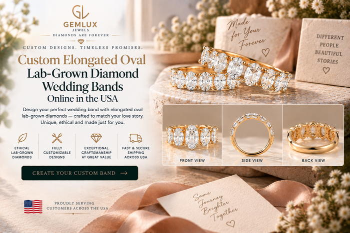 Custom Elongated Oval Lab-Grown Diamond Wedding Bands Online in the USA