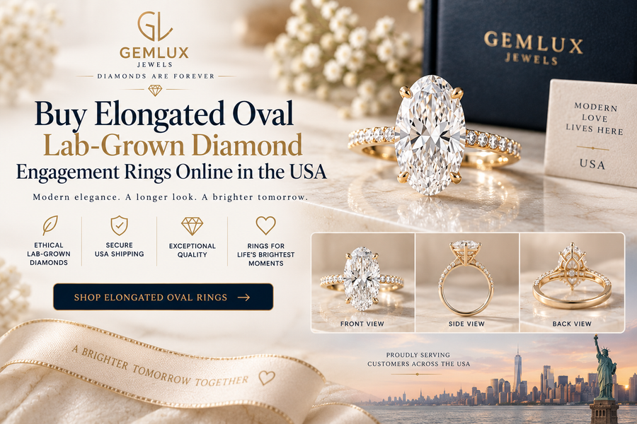 Buy Elongated Oval Lab-Grown Diamond Engagement Rings Online in the USA