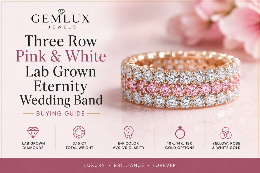 Three Row Pink & White Lab Grown Eternity Wedding Band — The Ultimate Buying Guide | Gemlux Jewels