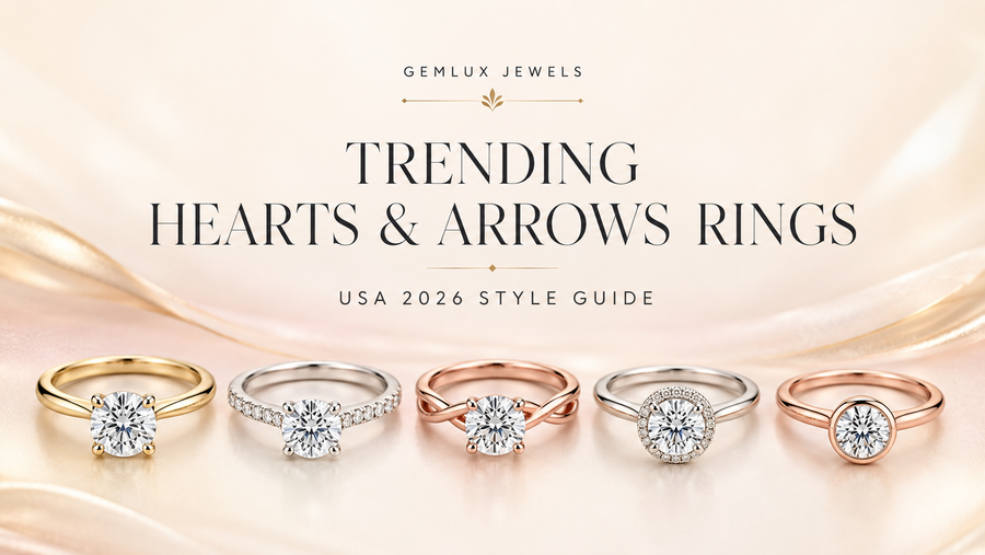 Trending Hearts & Arrows Engagement Ring Styles in the USA 2026 Guide | Gemlux Jewels