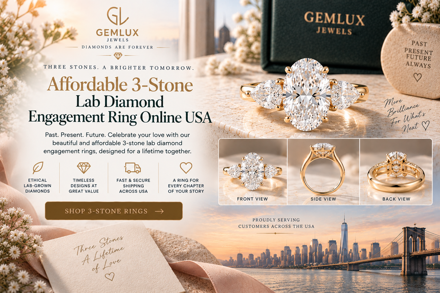 Affordable 3-Stone Lab-Grown Diamond Engagement Rings Online in the USA