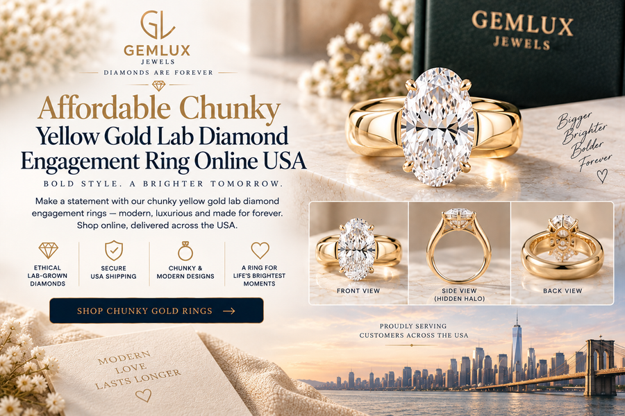 Affordable Chunky Yellow Gold Lab Diamond Rings USA