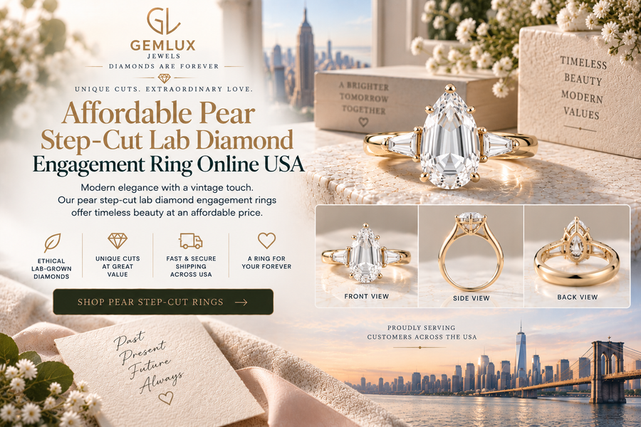 Pear Step-Cut Lab-Grown Diamond Rings USA