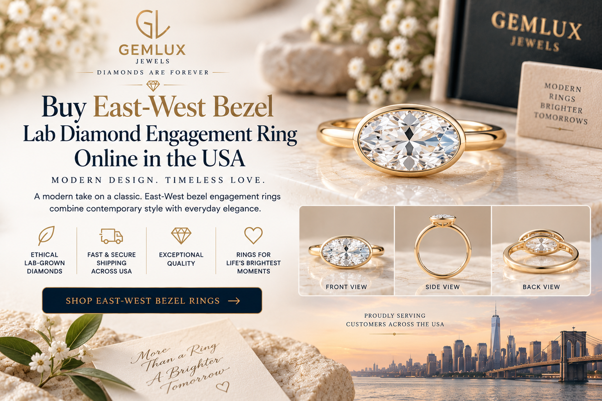 Buy East-West Bezel Lab-Grown Diamond Rings USA