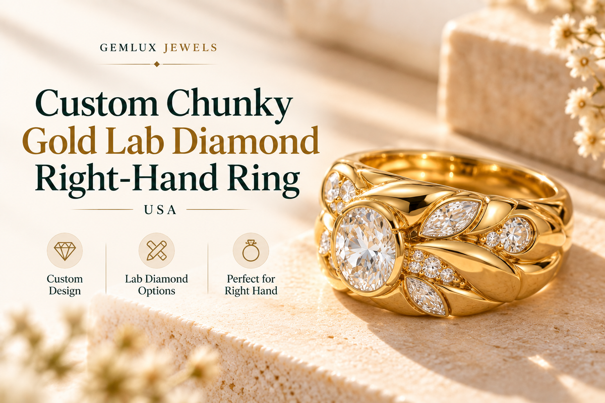 Custom Chunky Gold Lab Diamond Right-Hand Ring USA