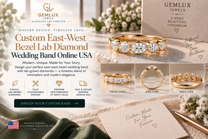 Custom East-West Bezel Lab-Grown Diamond Wedding Bands
