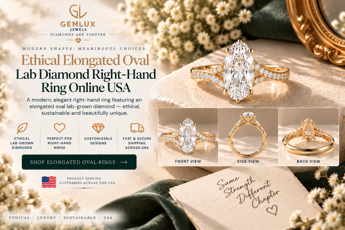 Ethical Elongated Oval lab diamond right-hand ring online USA