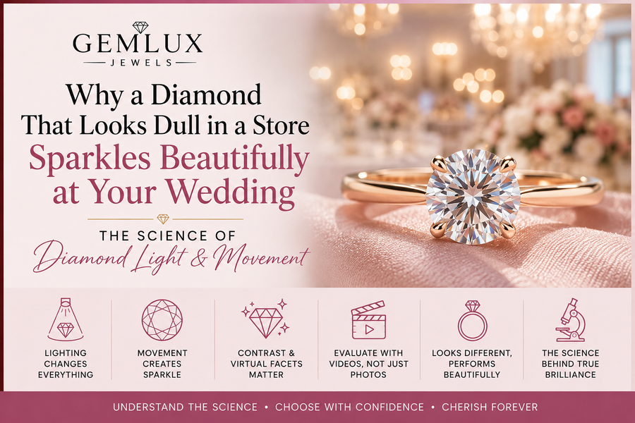 Why Your Diamond Looks Dull in a Store But Sparkles at Your Wedding | Gemlux Jewels