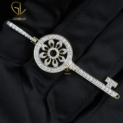 Hip Hop Style Sun Flower Moissanite Diamond Key Pendant