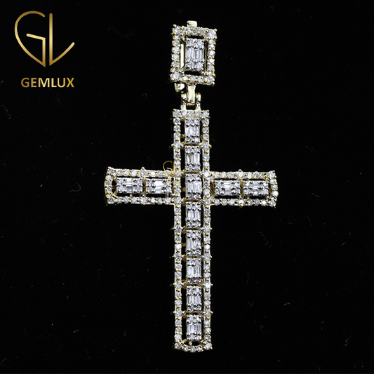 Fine 925S Jewelry Baguette Cut Moissanite Diamond Cross Pendant