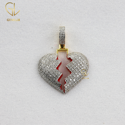 Iced Out Moissanite Diamond Broken Heart Charm Pendant