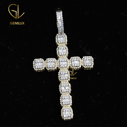 Bling Bling Moissanite Diamond Cross Charm HipHop Pendant