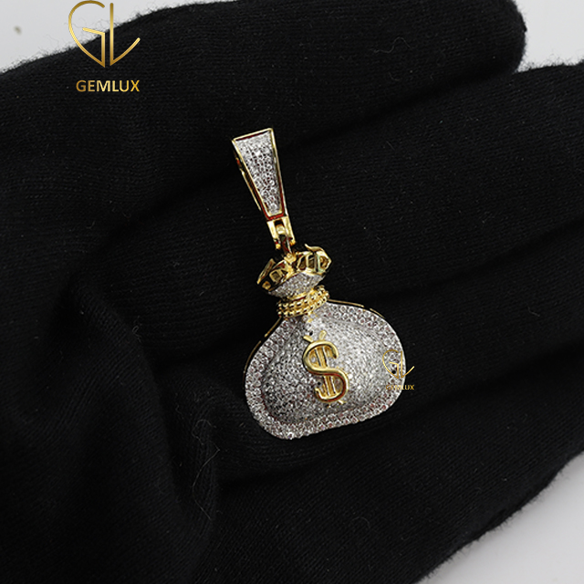 Iced Out Bling Bling Money Bag Dollar Sign Hiphop Pendant