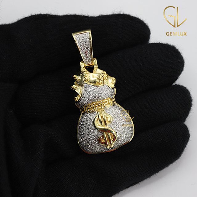 Fully Iced Out Money Bag Dollar Sign Hiphop Pendant