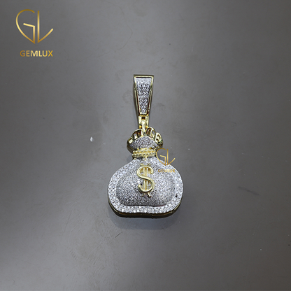 Iced Out Bling Bling Money Bag Dollar Sign Hiphop Pendant