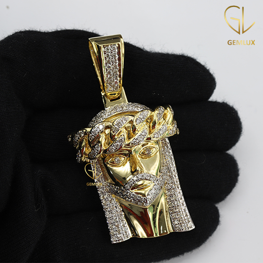 Miami Cuban Link Crown Jesus HipHop Diamond Pendant