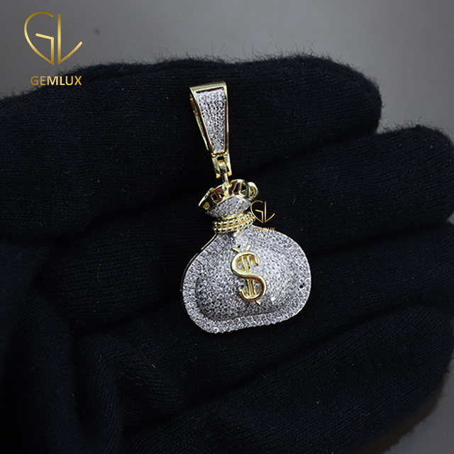 Iced Out Bling Bling Money Bag Dollar Sign Hiphop Pendant