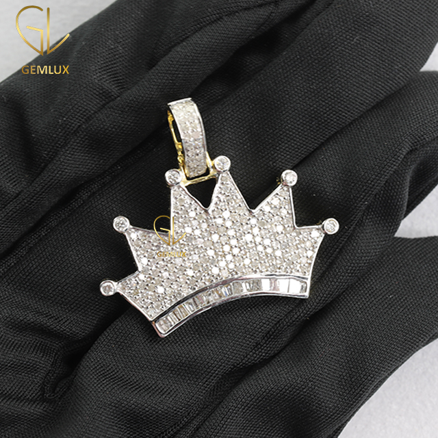 Iced Out Bling Bling Moissanite Diamond Crown HipHop Pendant