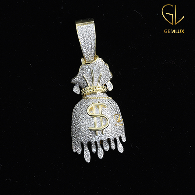 Stylish Fully Iced Out Money Bag Dollar Sign Hiphop Charm Pendant