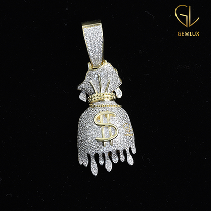 Stylish Fully Iced Out Money Bag Dollar Sign Hiphop Charm Pendant