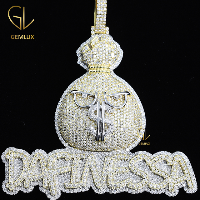 Luxury Fully Iced Out Money Bag Dollar Sign With Letter Hiphop Pendant