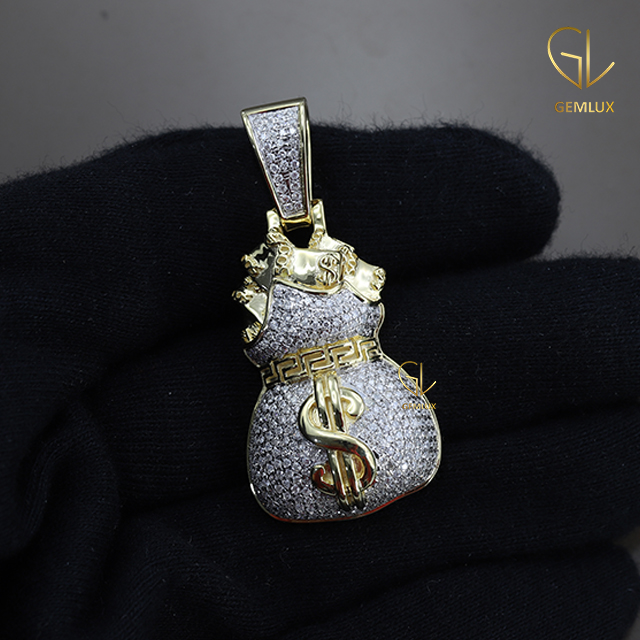 Fully Iced Out Money Bag Dollar Sign Hiphop Pendant