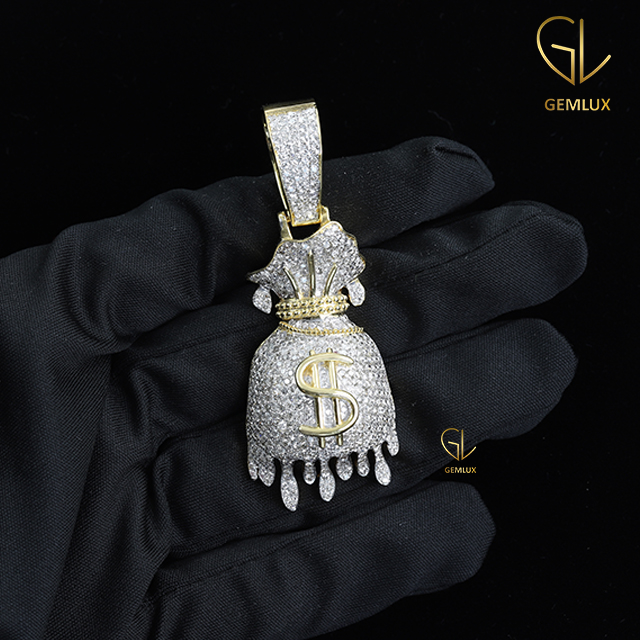 Stylish Fully Iced Out Money Bag Dollar Sign Hiphop Charm Pendant