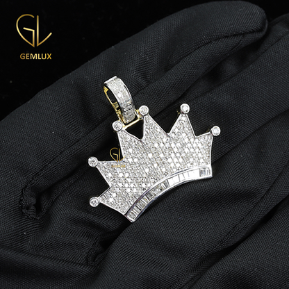 Iced Out Bling Bling Moissanite Diamond Crown HipHop Pendant