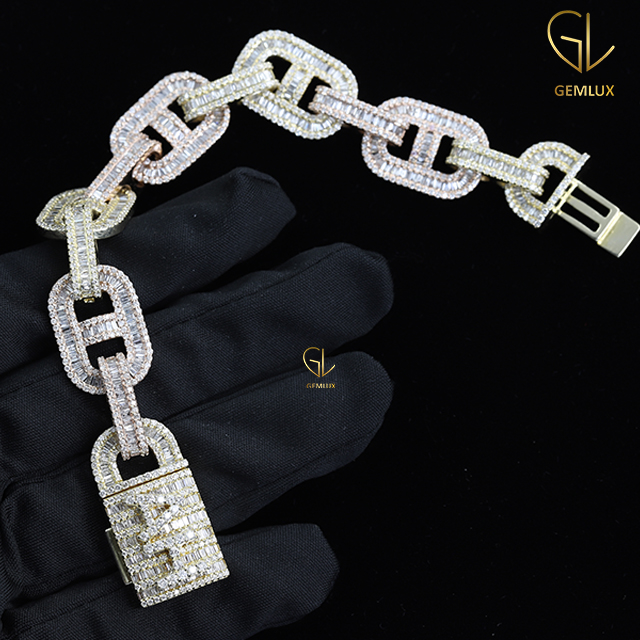 Iced Out Baguette Hip Hop Jewelry Link Chain Bracelets For Men Women