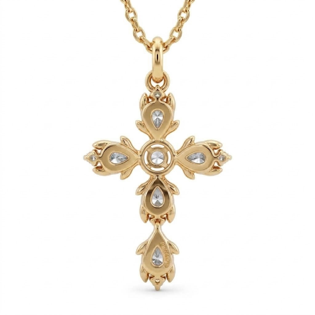 Pear and Round Lab-Grown Diamond Vintage Cross Pendant