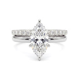 1.5 Ct marquise lab grown diamond engagement ring set with rose gold wedding band and diamond accents