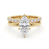 1.5 Ct marquise lab grown diamond engagement ring set with rose gold wedding band and diamond accents