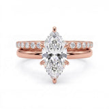 1.5 Ct marquise lab grown diamond engagement ring set with rose gold wedding band and diamond accents