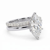 1.5 Ct marquise lab grown diamond engagement ring set with rose gold wedding band and diamond accents