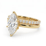 1.5 Ct marquise lab grown diamond engagement ring set with rose gold wedding band and diamond accents