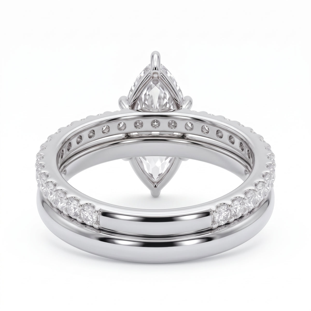 1.5 Ct marquise lab grown diamond engagement ring set with rose gold wedding band and diamond accents
