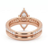 1.5 Ct marquise lab grown diamond engagement ring set with rose gold wedding band and diamond accents