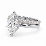 1.5 Ct marquise lab grown diamond engagement ring set with rose gold wedding band and diamond accents