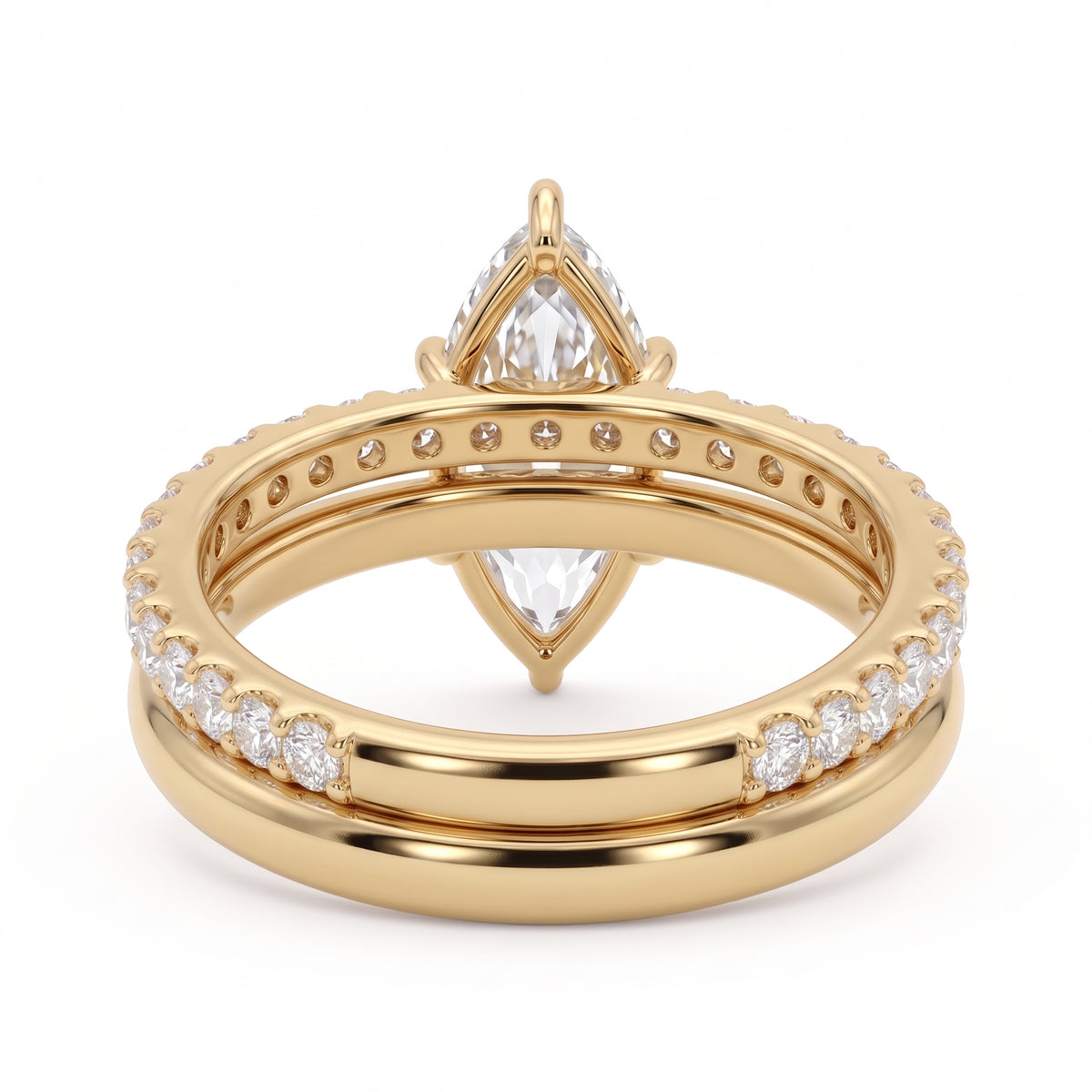 1.5 Ct marquise lab grown diamond engagement ring set with rose gold wedding band and diamond accents